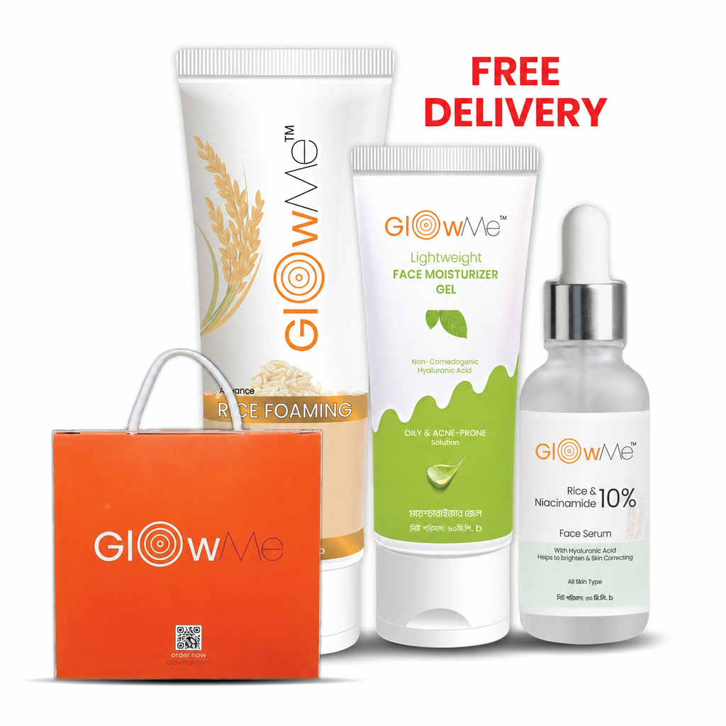 Skin Brightening Box 3 in 1 GlowMe Rice Niacinamide Serum, Rice facewash & Light Moisturizer Combo 3